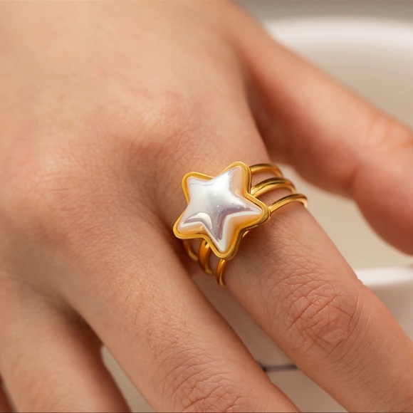 ◾️18k Gold Plated Mermaid Star open Ring - Picture 2 of 5